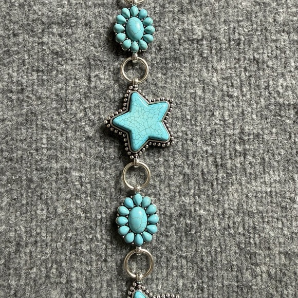 Southern Grace Accessories - Southern Grace Turquoise Stone Star Concho Chain Belt Silver Tone Western NWT